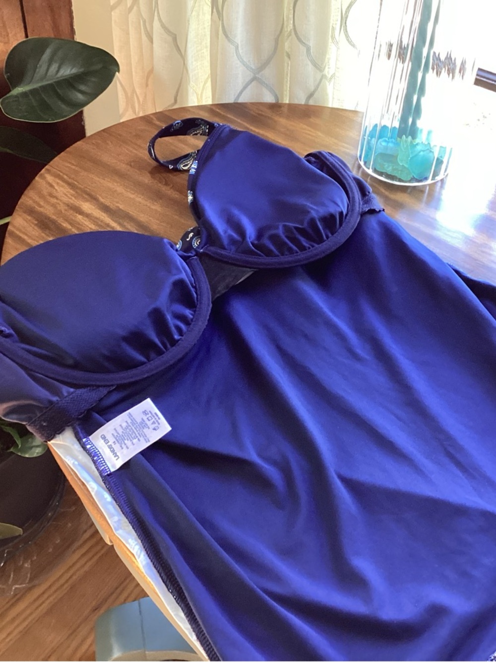 Lands' End Navy & Bright Blue PaisleyTummy Control Swim Tankini Top NWOT Size 14 - Picture 10 of 11